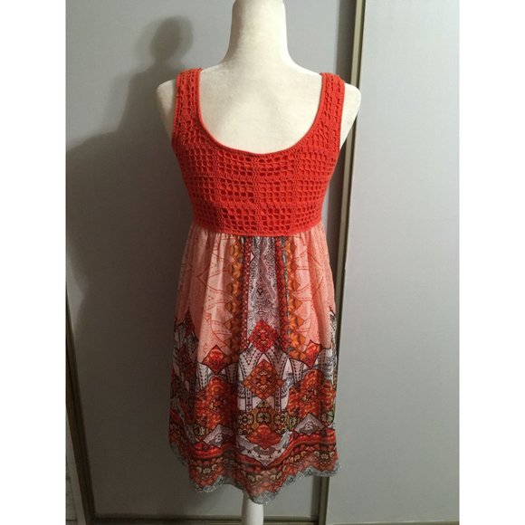V Christina Small Orange Crochet Colorful Flowy Casual Occasion Travel Dress - Picture 4 of 5